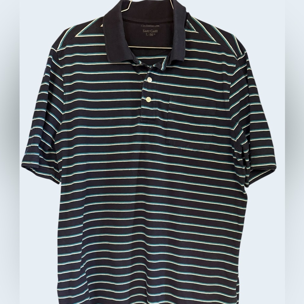 Croft & Barrow Easy Care Polo Shirt Men’s L/XL Navy Teal Striped Short Sleeve